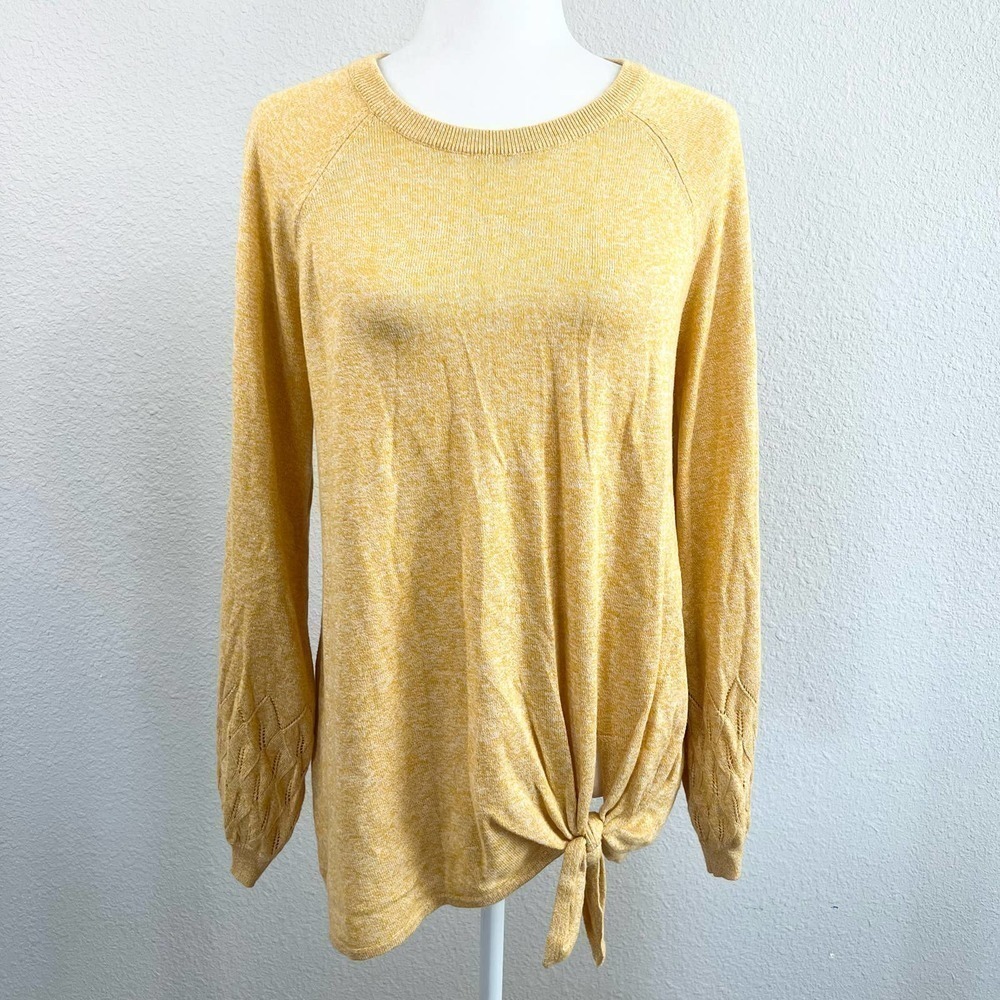 LC Lauren Conrad Yellow Long Sleeve Front Tie Relaxed Fit Pullover Sweater M